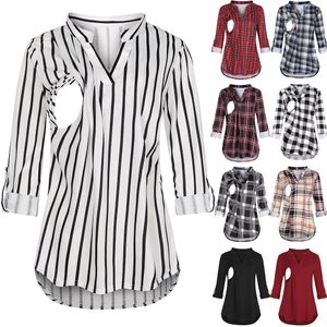 Maternity Tops Tees Women Maternity Breastfeeding Tshirt VNeck Blouses Shirts Long Sleeve Striped Nursing Tops Clothes for Pregnant Women 230211