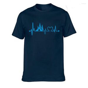 Erkekler Tişörtleri Yaz Erkekler Pamuk O yaka Kısa Kollu Tişörtler Çadır Kampası Kalp Atışı Yaşam Hattı Monitörü Gömlek Erkek Tees Plus Boyut