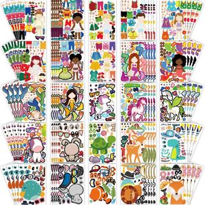 Kids Toy Stickers Wholesale 100 SheetsLot DIY Puzzle Games MakeaFace Unicorn Princess Sticker for Baby Recognition Education Toys 230213