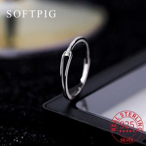 Bant Rings Softpig Ins Real 925 STERLING Gümüş Hat Moda Kadınlar için Klasik Fine Mücevher Minimalist Geometrik Bijoux G230213
