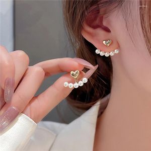 Orecchini pendenti 2023 eleganti gioielli di moda coreani con perle pendenti posteriori in metallo a forma di cuore per accessori per ragazze donna all'ingrosso
