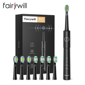 Зубная щетка Fairywill Sonic Электрическая зубная щетка E11 Водонепроницаемая аккумуляторная электрическая зубная щетка с зарядкой через USB 8 сменных насадок для взрослых 230211