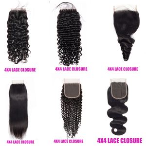 Hair pieces 4x4 Water Wave Closure 12A Human Brazilian Lace Deep Curly Straight Body Remy 230214