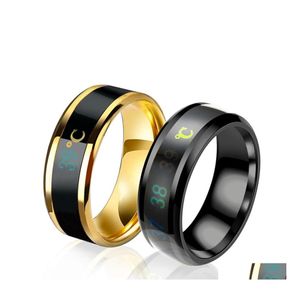 Cluster Rings Titanium Steel Temperature Ring Mood Emotion Feeling Smart Sensitive For Woman Male Dwaterpr Proof Jewelry Drop Deliver Dh7Pj