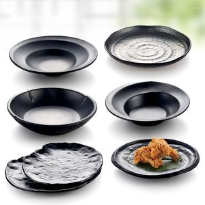 Пластины Sia-Huat в продаже Большая матовая черная нерегулярная суп-чаша Японская блюда суши коммерческие меламина