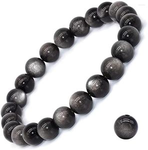 Strand Natural Gemstone Серебристый обсидианский браслет круглые шарики драгоценный камень заживление кристаллов Кварцевые чакры браслеты для женщин подарки унисекс