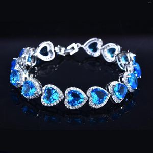 Cazibe bilezikleri klasik okyanus kalp mavi kristal mücevher bileklik kadın moda basit metal aşk sevgililer günü hediye romantik