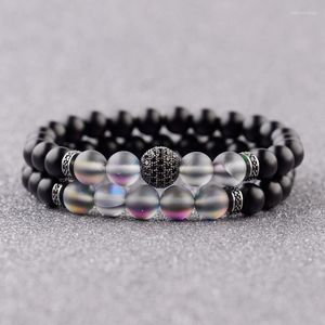 Strand Charms Aytaşı Erkekler Boncuk Bilezik Çakra Bangles Bijoux Lüks Cz Siyah Disko Top Bar Kadınlar