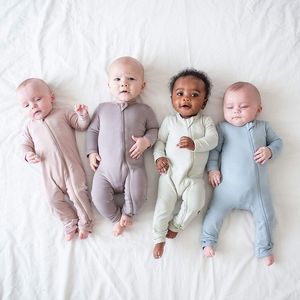 Jumpsuits Baby Romper Bamboo Fiber Boy Girl Clothes born Zipper Footies Jumpsuit Solid LongSleeve Clothing 024M 230213