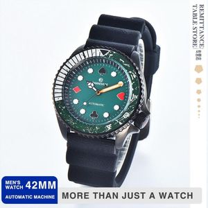 Нарученные часы parnsrpe - роскошный зеленый покер асептический циферблат мужские часы NH35A сапфировая хрустальная корона Водонепроницаемое герметичное корпус