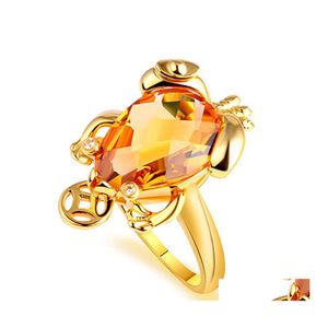 Кольца кольца модные инновации талисман талисман 18 тыс. Желто -золото, цитрин, золотое кольцо, бриллиант, драгоценный камень открытый капля, украшения Dhyzd