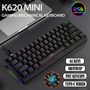 Tastiere 61 tasti 60% Mini tastiera meccanica da gioco RGB Hotswap Type-C Tastiere da gioco cablate Tastiera ergonomica Copritasti PBT per giocatore T230215