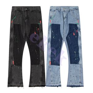 Moda markası erkek kot pantolon mürekkep grafiti dikiş mikro hoparlör pantolonlar erkek hip hop sokak gündelik kot pantolon pantolon