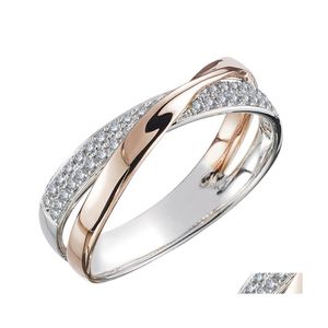 With Side Stones Fresh Two Tone X Shape Cross Ring For Female Wedding Fashionable Jewelry Stunning Cz Stone Large Modern Rings Drop D Dhxjc