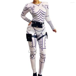 Стадия новинка робот робот панк боди белый отпечаток женщины растягивающие комбинезоны Хэллоуин Маскарад Рождественский карнавал костюм