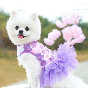 Собачья одежда 2023summer продавать сладкое платье принцессы для щенки юбка кошка одежда персиковая цветочная сетка Pet chihuahua york свадебные платья
