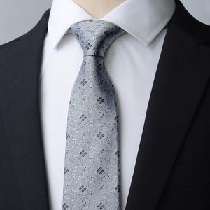 Erkekler 100 İpek Kravat Cravat Jacquard Çiçek Gri Neckerchief Business Casual