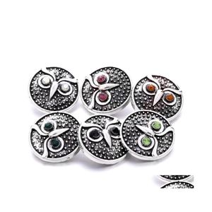 Takılar Vintage Sier Renk Snap Button Baykuş Kadın Mücevher Bulguları Rhinestone 18mm Metal Çıtçıt Düğmeleri DIY Bilezik Mücevher Deliği Del Dhdnj