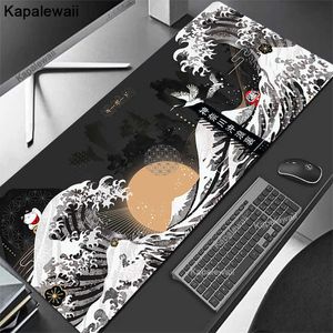 Mouse Pads Bilek Siyah ve Beyaz Büyük Mouse Pad Oyun Bilgisayar Mousepad Big Mause Mat 1000x500 Dizüstü bilgisayar masası MAT T230215 için Japon Klavye