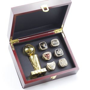 6шт ChicagoBULL Backetball Team Championship Ring Set с деревянной коробкой Трофей Сувенир Мужчины Женщины Мальчик Вентилятор Подарок на день рождения 2024 Хип-хоп Ювелирные изделия Спорт Панк