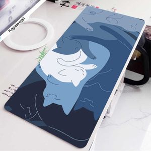 Mouse Pads Bilekleri Kawaii Cat Mouse Pad Mavi 90x40 Kedilerle Siyah ve Beyaz XXL Masa Mat Pat Catpaw Mousepad Büyük Bilgisayar Slipmat Anime Aksesuarları T230215