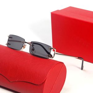 Blaue Herren-Designer-Sonnenbrille für Damen, C-Dekoration, Drahtrahmen-Sonnenbrille, randlos, UV400, geschnitzt, Herren-Carti-Brille, Outdoor-Brille, Sommer-Reisebrille