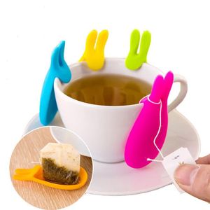Diğer içecek 5 renk yeni silikon jel tavşan şekil çay poşeti infüzer tutucu şeker kupa hediye tavşan silikon çay torbası standı sn684