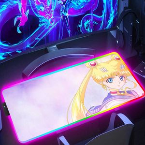 Мышиные колодки запястья отдыхает RGB Sailor Moon Muese Mouse Pad Gaming Barging Accessories PC Accessories Backlit Mat Gamer Keyboard Mousepad XXL Desk Protector крупные мыши T230215