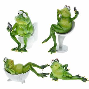 Sanat ve El Sanatları Tingke Yaratıcı Komik Tuvalet Oturan Küvet Selfie Frog Reçine Heykel Dekorasyonu İskandinav Bahçesi Ev Dekorasyon Festivali Hediye J230216