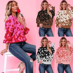 Erkek Sweaters Moda Tops 2023 Kadın Sonbahar Kış Leopar Baskı Dikiş Sokak Giyim Yuvarlak Boyun Uzun Kollu Örgü Külkü