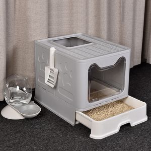 Other Cat Supplies XXL Large Space Foldable Litter Box with Front Entry Top Exit Tray 230216