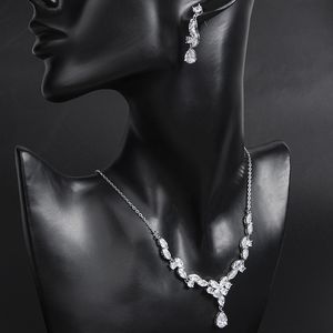 Exquisite Silver Color Crystal Jewelry Sets For Women Cubic Zircon Stud Earrings Necklace Wedding Party Accessories Gift