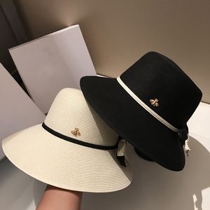 The Same Style Female Straw Hats with Celebrity Sun Li Collapsible Dome Bucket Hats Bowknot Basin Cap for Lady