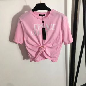 23 designers camisetas moda camisetas mulheres novo alfabeto impressão pin dobrado cintura estilo curto colheita manga curta tops t-shirt senhoras top vestido branco rosa preto sml