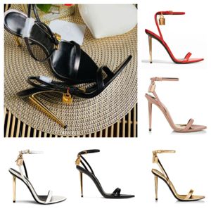 23S Marka Kadın Sandal Kraliçe ayakkabı TOM-sandalet Asma Kilit Metalik Deri Sandalet sivri burun çıplak sandalet lüks tasarımcı yüksek topuklu kadın ayakkabısı