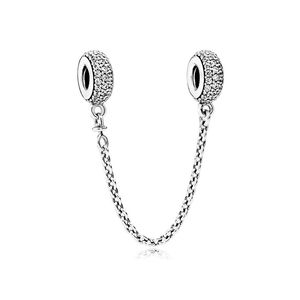 CZ Diamond Pave Güvenlik Zinciri Charm 925 Pandora Takı için Gümüş Sterllik Yılan Zinciri Bileklik Bileklik Yapmak Aksesuarlar Yapma Bağlantı Gül Altın Takımı Orijinal Kutu Seti ile