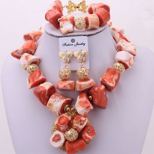 Jóias de casamento conjuntos de dudo nigerianos da moda para mulheres brincos de luxo Jóias de pulseira de coral de coral 230216