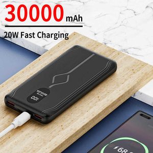 Аккумуляторы для мобильных телефонов 20 Вт Power Bank с быстрой зарядкой 30000 мАч Портативное зарядное устройство 2 USB Outupt Цифровой дисплей Внешний аккумулятор для iPhone J230217