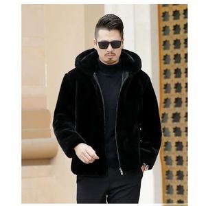 Erkek Ceketler Kış Yapay Mink Kürk İnce Moda Resmi Kapşonlu Kalın Sıcak Orta Kat 230217
