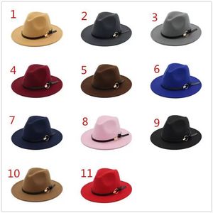 Мода Top Hats Элегантная модная сплошная шляпа Fedora Шляпа Wide Flat Brim Jazz Hats Стильные Trilby Panama Caps I0217