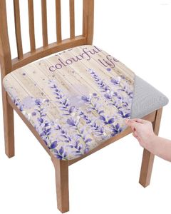 Fodere per sedie Tessuto vintage in legno Fiore di lavanda Coprisedile elastico per fodere per sala da pranzo Protettore elasticizzato
