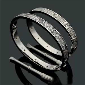 Titanium Steel 3 Row Full Diamond Bracelet Fashion Women Men Chirstmas Bangle Bracelets Distance Jewelry Gift with velvet bag