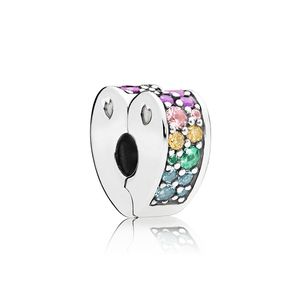 Color Crystal Stone Love Heart Clip Charm 925 Серебряное серебро для бретельского браслета для змеи Pandora Diy Создание компонентов дизайнерские зажимы зажимы с оригинальной коробкой