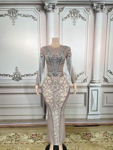 Sahne Giyim Kadınlar Maxi Uzun Elbise Rhinestone Fringe Çarpıcı Matkap Doğum Günü Büyük Gatsby Elbiseler Performans Balo Akşam Kıyafetleri