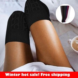 Spor çorapları kadın çorapları gaiters çizgili uzun uyluk kış yüksek ılık diz yumuşak yün çorabı
