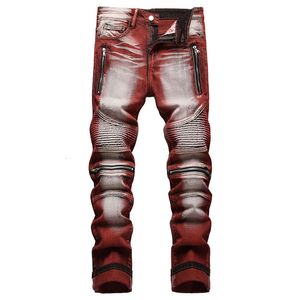 Мужские джинсы высокого качества, мужские повседневные прямые плиссированные байкерские мотоциклетные брюки с покрытием, Vaqueros Hombre размера плюс 42 230217