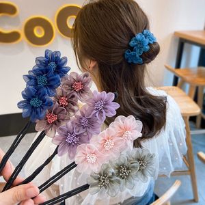 Yeni çiçek büyülü bunlar üreticisi şerit saç bantları çörek saç tokası saç bantları moda kız kadın diy saç stili kafa bandı araçları aksesuarları 1648