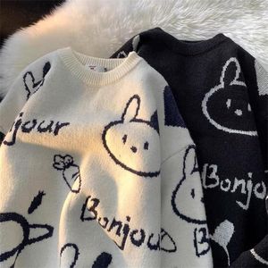 Men's Sweaters Milk Blue Men's Sweater Women's Round Neck Cartoon Jacket Loose Couple Winter Clothes Cute Knitted Bottoming Shirt