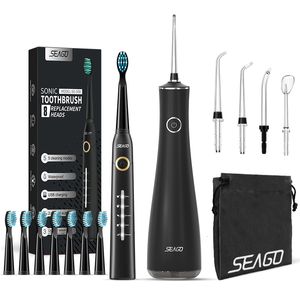 Toothbrush Seago Water Flosser Teeth Cleaner with 5 Nozzles Portable Dental Water Jet Sonic Electric Toothbrush Brush with 8pc Heads 230217