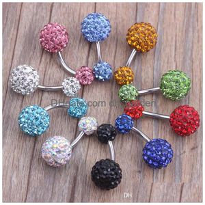 Göbek çan düğmesi yüzükler göbek yüzüğü 30pcs/lot karışımı 6 renk shamballa top kristal piercing takı drop dağıtım gövdesi dhgarden dhe49